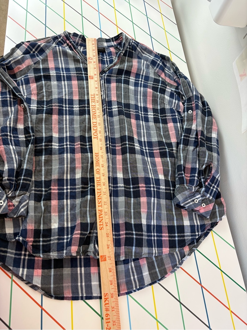 Lane Bryant Navy, Pink & Gray Plaid Shirt 14/16 EUC 99% Cotton Preppy Academia - Picture 8 of 9